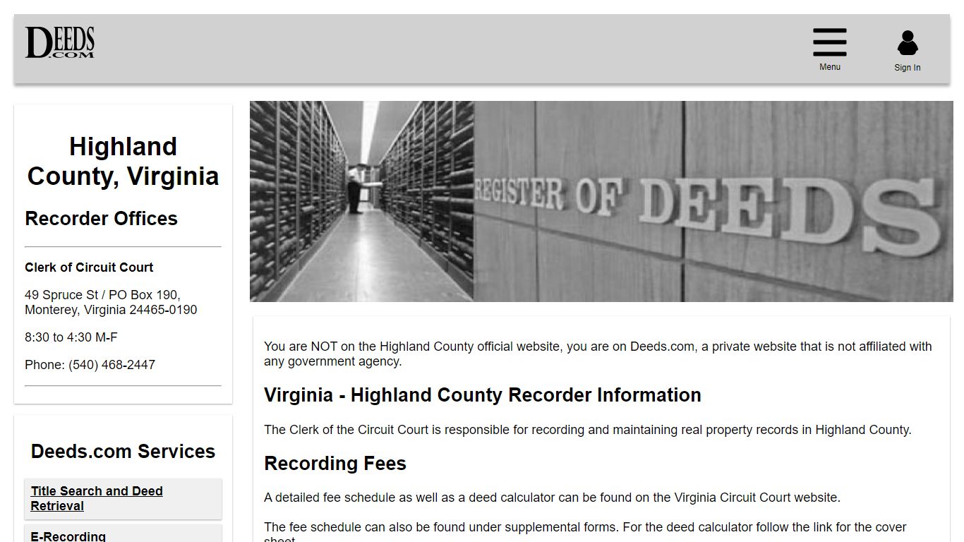 Highland County Recorder Information Virginia - Deeds.com
